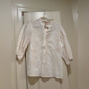 Solitaire White Embroidered Eyelet Blouse NWT